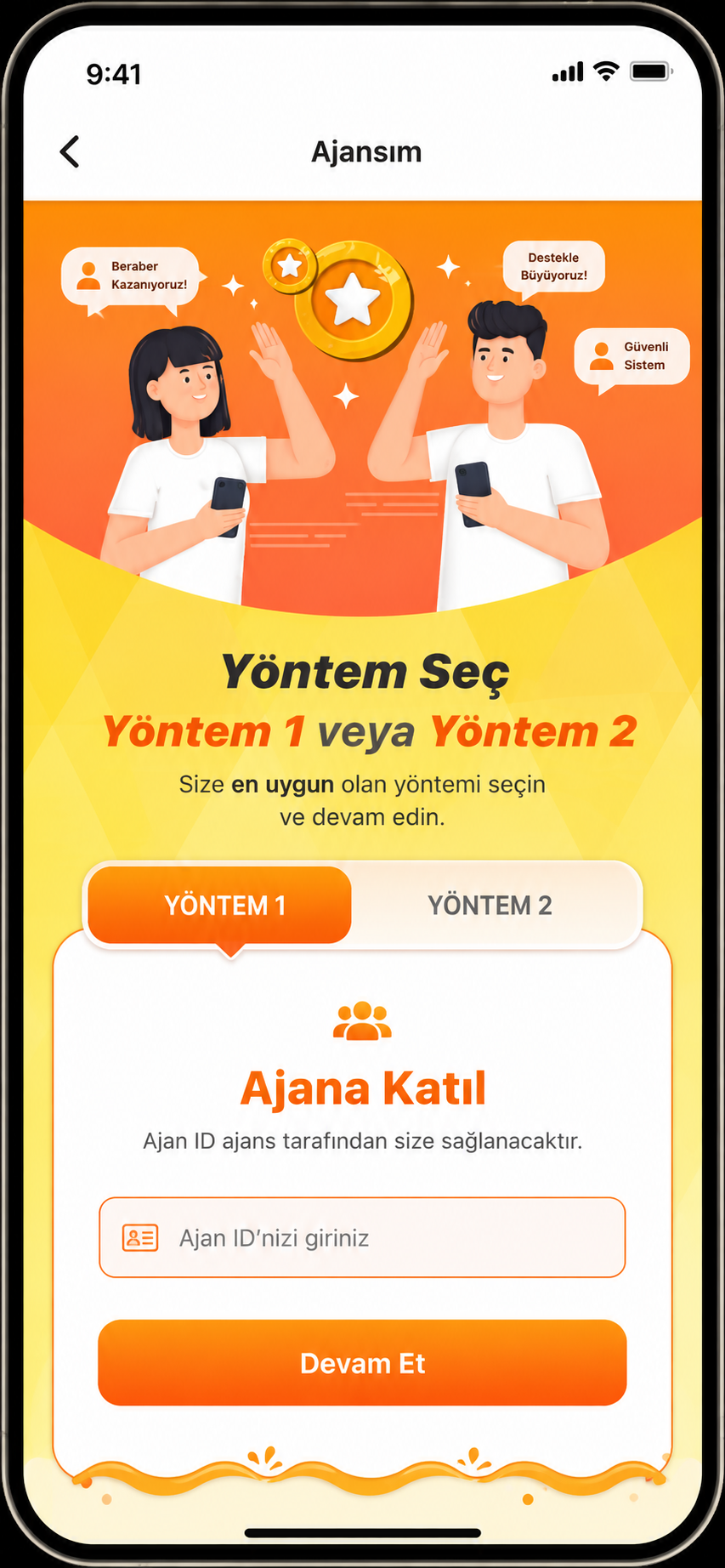 Ajans Yönetim Sistemi mobil uygulama ekranı
