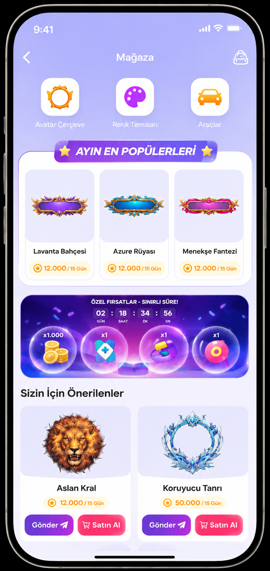 Hediye & Çerçeve Sistemi mobil uygulama ekranı