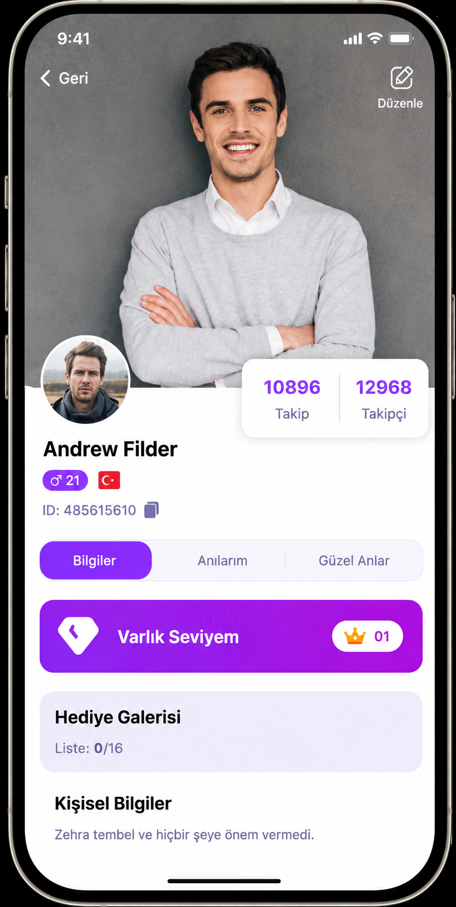 Kullanıcı Profil Yönetimi mobil uygulama ekranı