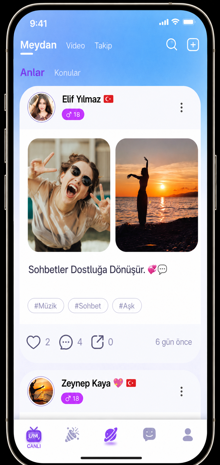 Meydan & Sosyal Paylaşımlar mobil uygulama ekranı