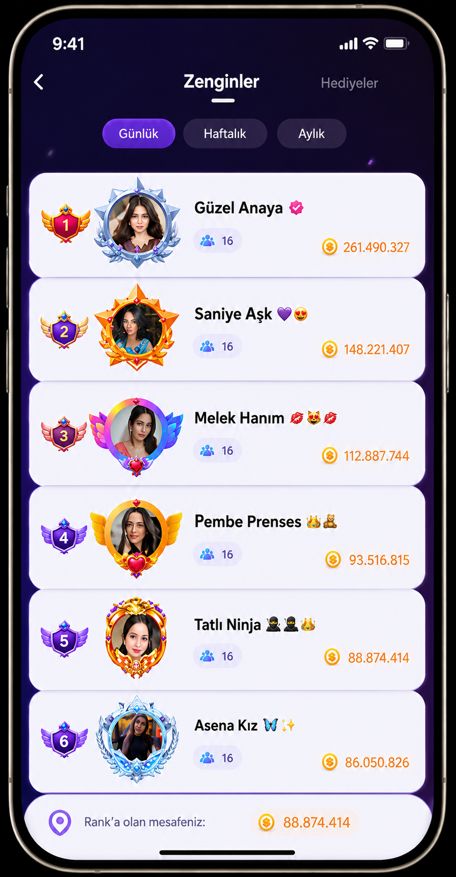 Top List & Sıralama Sistemi mobil uygulama ekranı
